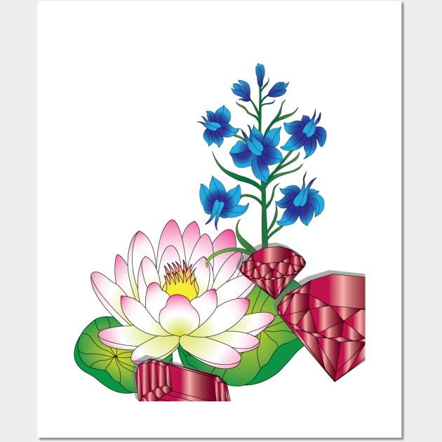 Water Lily and Larkspur Wall Art by OrangeEdenDesigns